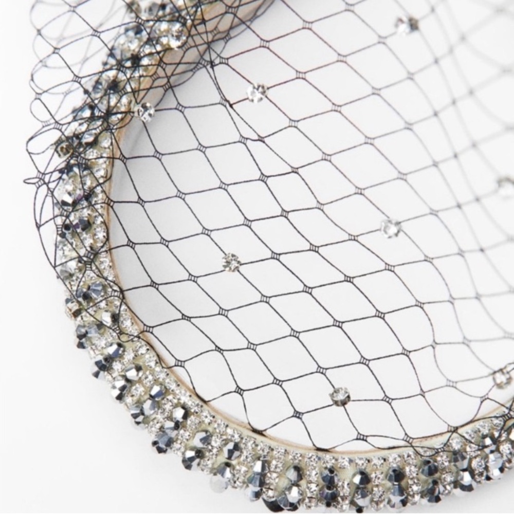 NWT Zara Rhinestones Mesh Veil Headband - Picture 6 of 10